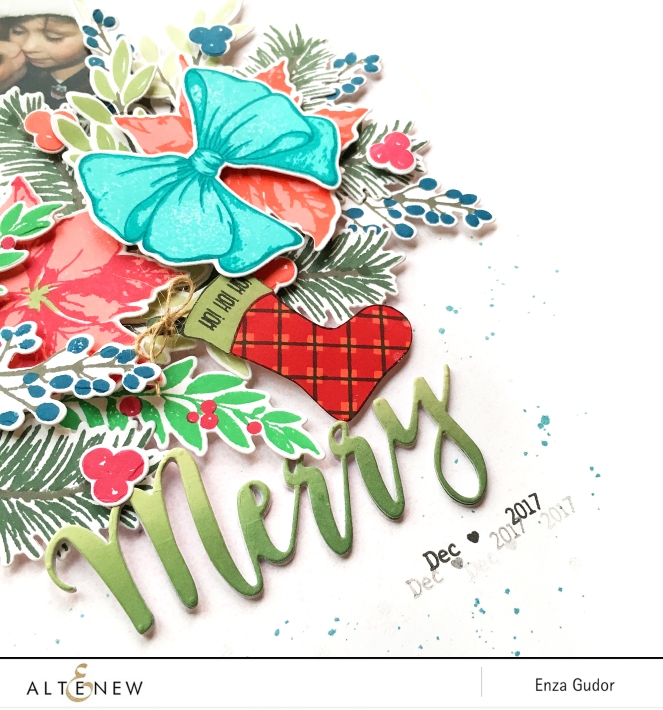 Christmas layout by @enzamg for @altenew using Holiday Bow and Christmas Stockings Stamp Sets. #stamping #christmas #scrapbooking